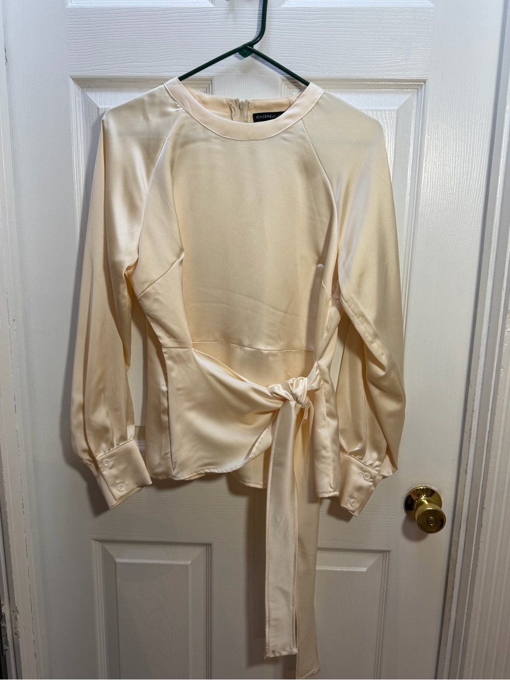 Sincerely Jules Ivory Satin Tie-Waist Blouse